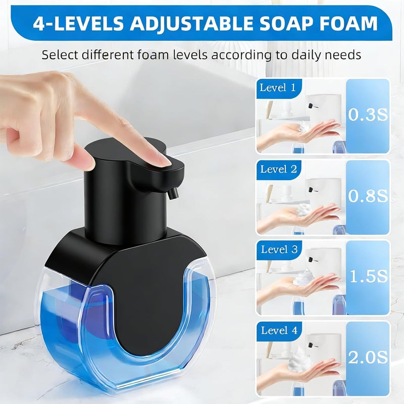 Ipefan Automatic Soap Dispenser Touchless,Rechargeable Foaming Soap Dispenser,15oz/420ml Smart Hand Soap Dispensers,4-Level Adjustable,Wall Mount for Bathroom Kitchen Dish Soap,Hands-Free (Black) - Image 4